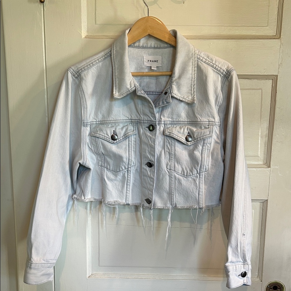 Frame Denim Faded Blue Distressed Jean Jacket